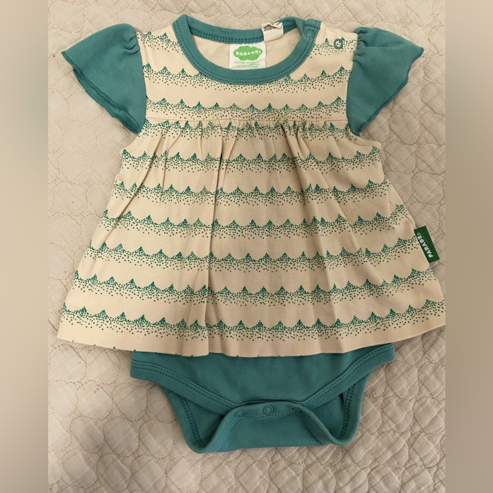 Parade Organics Organic Cotton Flutter Sleeve Wave Dress Size 6-12 Months VGUC
